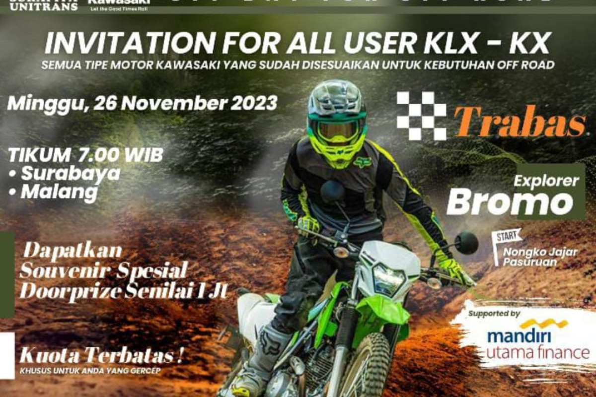 Dealer Kawasaki Surapita Unitran Ajak Pengguna KLX dan KX Trabas Hutan Bromo